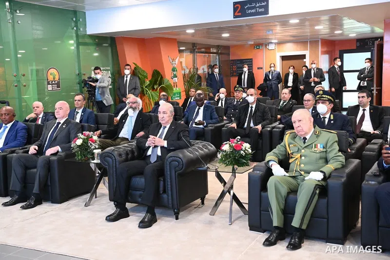 Algerian President Abdelmadjid Tebboune inaugurates the Nelson Mandela Stadium in Algiers on January 12, 2023. Photo by Algerian Presidency Office/APAimages