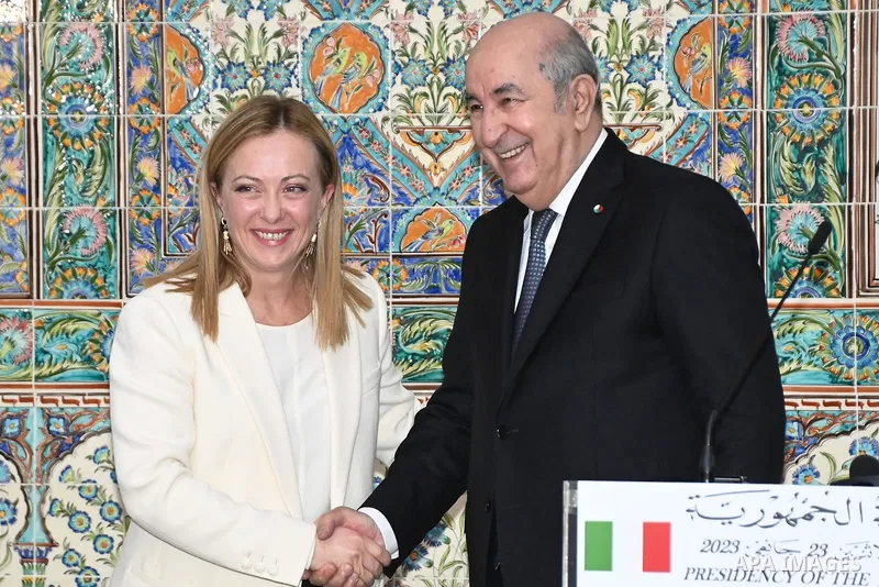 Algerian President Abdelmadjid Tebboune holds a joint press conference with Italian Prime Minister Giorgia Meloni, in Algiers on January 23, 2023. Photo by Algerian Presidency Office/APAimages