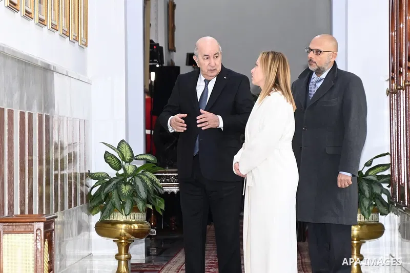 Algerian President Abdelmadjid Tebboune recives Italian Prime Minister Giorgia Meloni, in Algiers on January 23, 2023. Photo by Algerian Presidency Office/APAimages