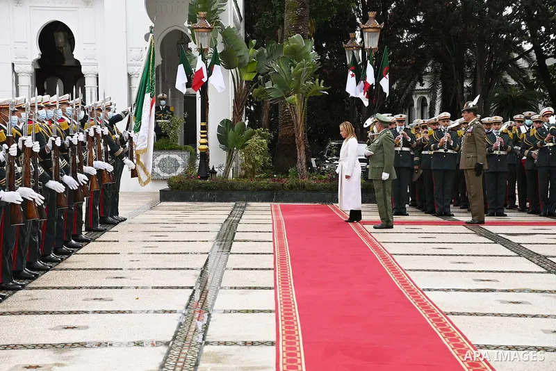 Algerian President Abdelmadjid Tebboune recives Italian Prime Minister Giorgia Meloni, in Algiers on January 23, 2023. Photo by Algerian Presidency Office/APAimages