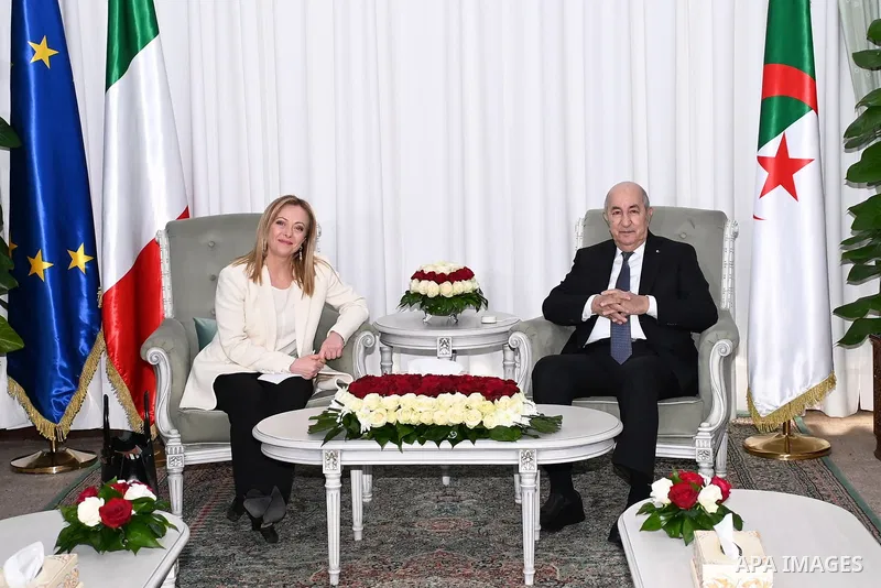 Algerian President Abdelmadjid Tebboune recives Italian Prime Minister Giorgia Meloni, in Algiers on January 23, 2023. Photo by Algerian Presidency Office/APAimages