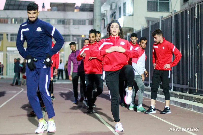 Palestinian athletes from the West Bank train in Yarmouk Stadium before the launch of the Palestine Athletics Championships, in Gaza city on January 24, 2023. Photo by Ali Hamad\ apaimages