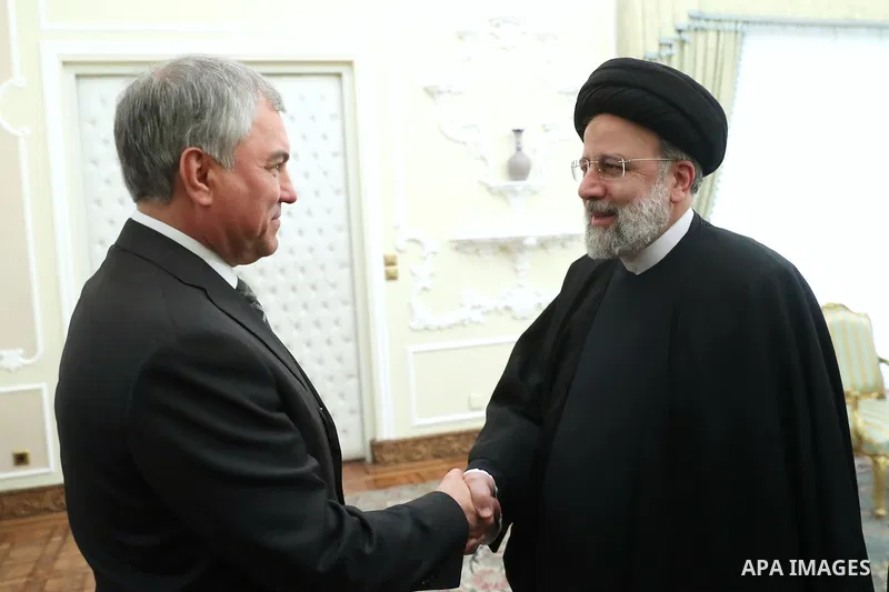 Iranian President Ebrahim Raisi meets with chairman of the Russian State Duma, in Tehran on January 23, 2023. Photo by Iranian Presidency Office/APAimages
