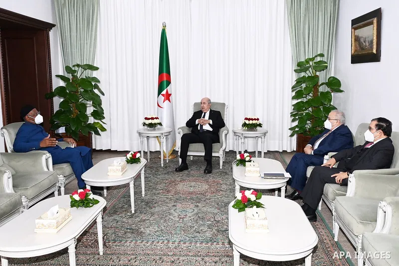 Algerian President Abdelmadjid Tebboune receives Abdallah Batili, Special Representative of the Secretary-General of the United Nations to Libya, on January 25, 2023. Photo by Algerian Presidency Office/APAimages