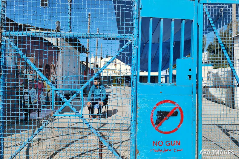 The close of the UNRWA headquarters during a protest demanding their rights, in Deir Al-Balah in the center of Gaza strip, on January 30, 2023. Thomas White explained that the Gaza Strip "is hardly livable due to the dif...