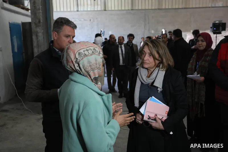 Lynn Hastings, Humanitarian Coordinator for the occupied Palestinian territory and Thomas White - Director of UNRWA Affairs, visit the aid distribution center on the occasion of formal launch of the 2023 Humanitarian Res...