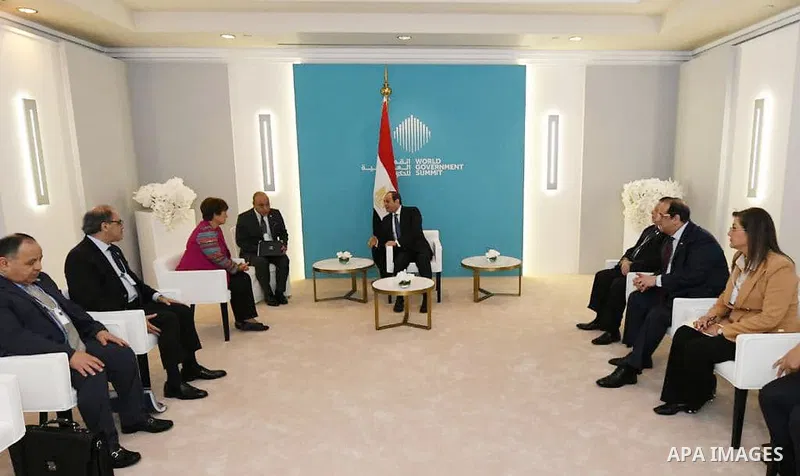 Egyptian President Abdel Fattah El-Sisi meets Kristalina Georgieva, Managing Director of the International Monetary Fund, in Dubai on Feb. 13, 2023. Photo by Egyptian President Office/APAimages