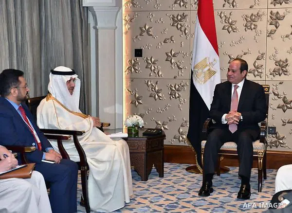 Egyptian President Abdel Fattah El-Sisi meets with the President of the Islamic Development Bank Group, Mohamed Al-Jasser, in Dubai on February 14, 2023. Photo by Egyptian President Office