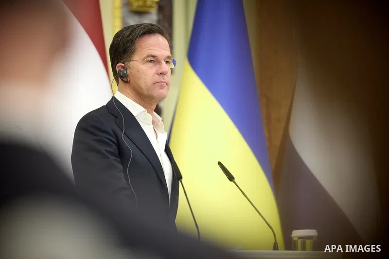 Ukrainian President Volodymyr Zelensky meets with Prime Minister of the Netherlands Mark Rutte in Kyiv on Feb. 17, 2023. Photo by PRESIDENT OF UKRAINE\ apaimages