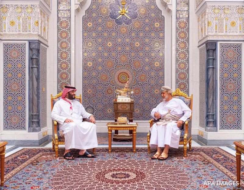 Saudi Arabia's Crown Prince meets Majesty the Sultan of Oman in the Omani capital, in Muscat, on September 12, 2023. Photo by SPA Saudi Pess Agancey.