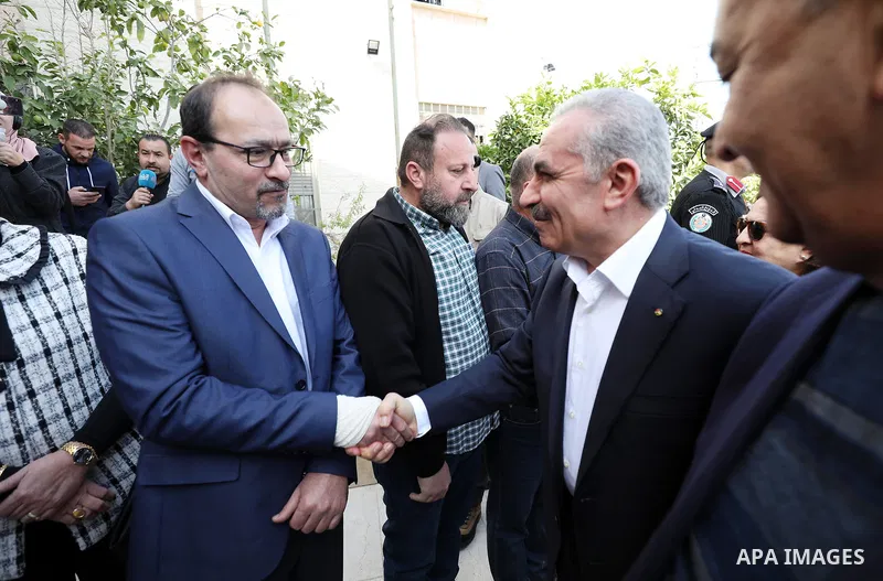 Palestinian Prime Minister Mohammad Shtayyeh checks damaged Palestinian property as he visits Huwara town in the West Bank, on March 1, 2023, following deadly violence by Israeli settlers. Photo by Shadi Jarar'ah\ apaima...