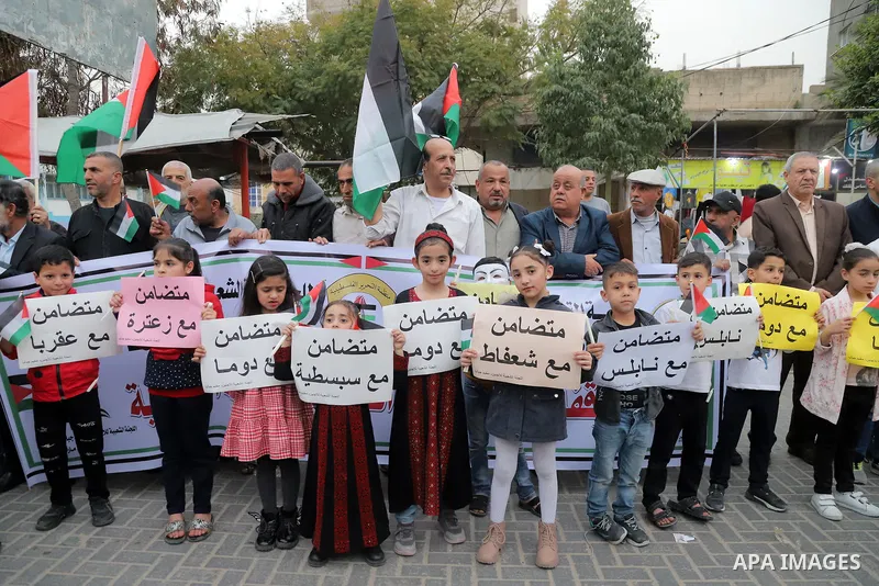 Palestinians take part in a rally in support of the West Bank and prisoners in Israeli jails, in Jabalia refugee camp in the northern of Gaza strip on March 5, 2023. The tensions have escalated between Israel and the Pal...