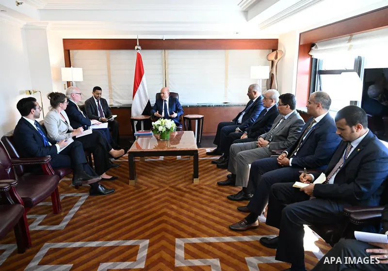 Yemeni President Rashad Al Alimi meets US envoy Timothy Lenderkingi, in New York, United States on September 21, 2023. Photo by President Rashad Al Alimi \ apaimages