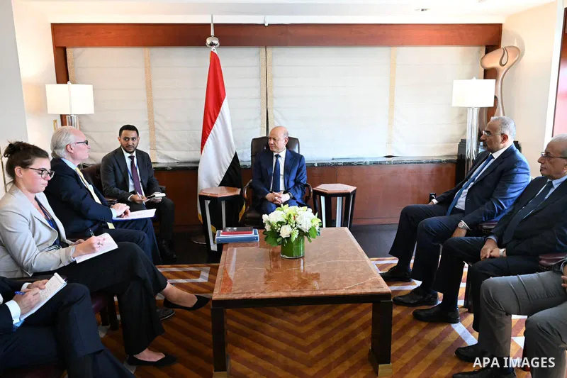 Yemeni President Rashad Al Alimi meets US envoy Timothy Lenderkingi, in New York, United States on September 21, 2023. Photo by President Rashad Al Alimi \ apaimages