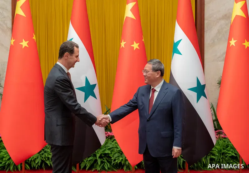Syrian President Bashar al-Assad meets with Chinese Prime Minister Li Qiang in Beijing, China on September 25, 2023. Photo by Syrian Presidency\ apaimages