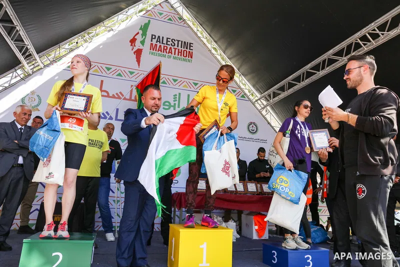 Runners take part in "Freedom of Movement Palestine Marathon" in Bethlehem in the West Bank on March 10, 2023. Photo by Ahmad Tayem/APAimages
