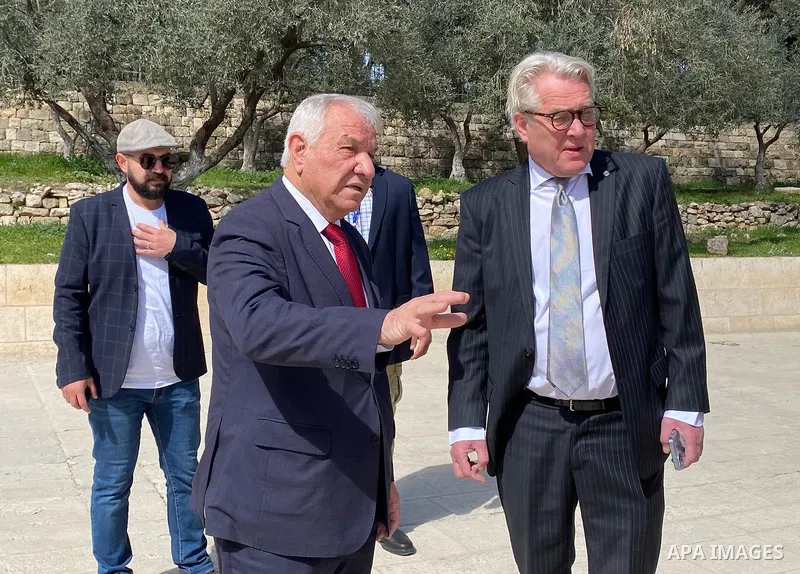 Tor Winsland, United Nations Special Coordinator for the Middle East Peace Process, visits Al-Aqsa Mosque in Jerusalem on March 16, 2023. Photo by Department of Islamic Awqaf in Jerusalem\ apaimages
