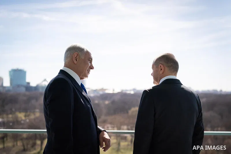 Israeli Prime Minister Benjamin Netanyahu meets German Chancellor Olaf Schulz, in Berlin on March 16, 2023. Photo by Israeli Prime Minister Office\ apaimages