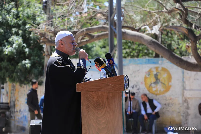 Palestinians attend Friday prayer in front of Red Cross office to support prisoners in Israeli jails, in Gaza city on March 17, 2023. Thousands of Palestinian political prisoners in Israeli prisons continue their civil d...
