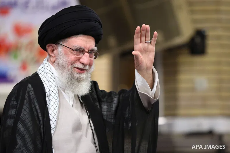 Iran's Supreme Leader Ayatollah Ali Khamenei meets with employees of the Marine Group in iran on August 08, 2023. Photo by Iranian Presidency Office