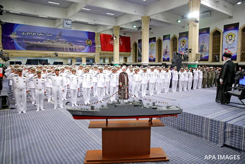 Iran's Supreme Leader Ayatollah Ali Khamenei meets with employees of the Marine Group in iran on August 08, 2023. Photo by Iranian Presidency Office