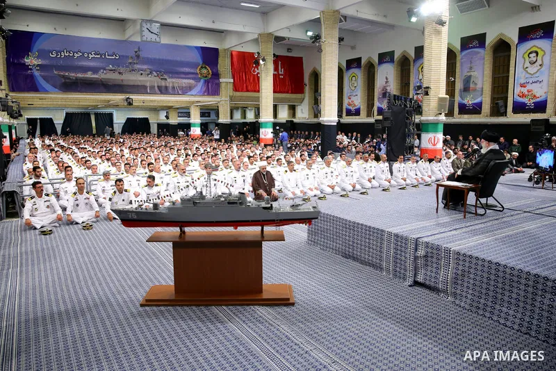Iran's Supreme Leader Ayatollah Ali Khamenei meets with employees of the Marine Group in iran on August 08, 2023. Photo by Iranian Presidency Office