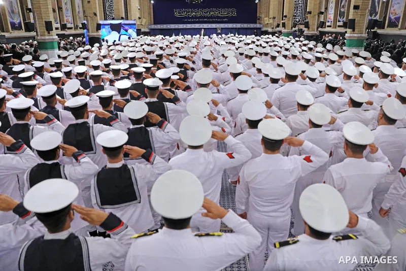 Iran's Supreme Leader Ayatollah Ali Khamenei meets with employees of the Marine Group in iran on August 08, 2023. Photo by Iranian Presidency Office