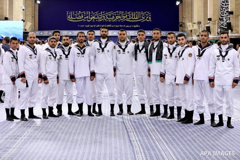 Iran's Supreme Leader Ayatollah Ali Khamenei meets with employees of the Marine Group in iran on August 08, 2023. Photo by Iranian Presidency Office