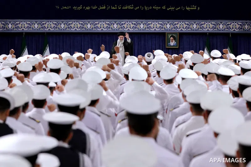 Iran's Supreme Leader Ayatollah Ali Khamenei meets with employees of the Marine Group in iran on August 08, 2023. Photo by Iranian Presidency Office
