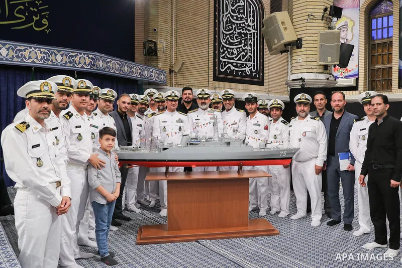 Iran's Supreme Leader Ayatollah Ali Khamenei meets with employees of the Marine Group in iran on August 08, 2023. Photo by Iranian Presidency Office