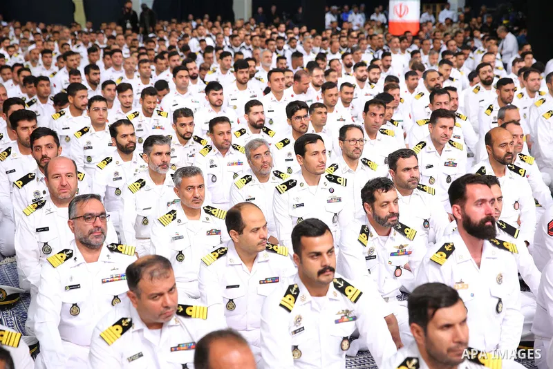 Iran's Supreme Leader Ayatollah Ali Khamenei meets with employees of the Marine Group in iran on August 08, 2023. Photo by Iranian Presidency Office