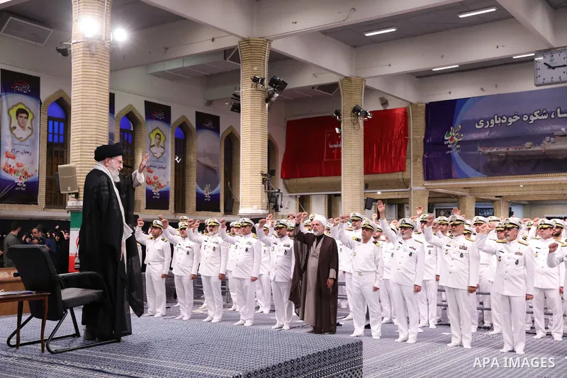 Iran's Supreme Leader Ayatollah Ali Khamenei meets with employees of the Marine Group in iran on August 08, 2023. Photo by Iranian Presidency Office