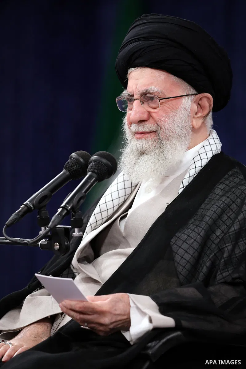 Iran's Supreme Leader Ayatollah Ali Khamenei meets with employees of the Marine Group in iran on August 08, 2023. Photo by Iranian Presidency Office