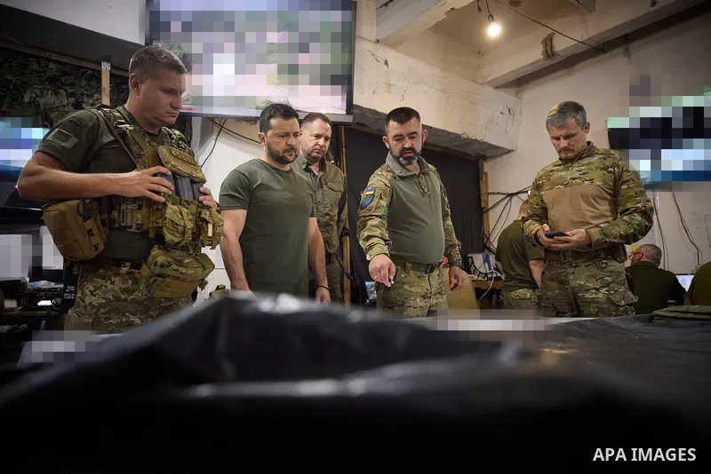 Ukraine's President Volodymyr Zelensky, during the working to Donetsk region on August 14, 2023. Photo by PRESIDENT OF UKRAINE\ apaimages