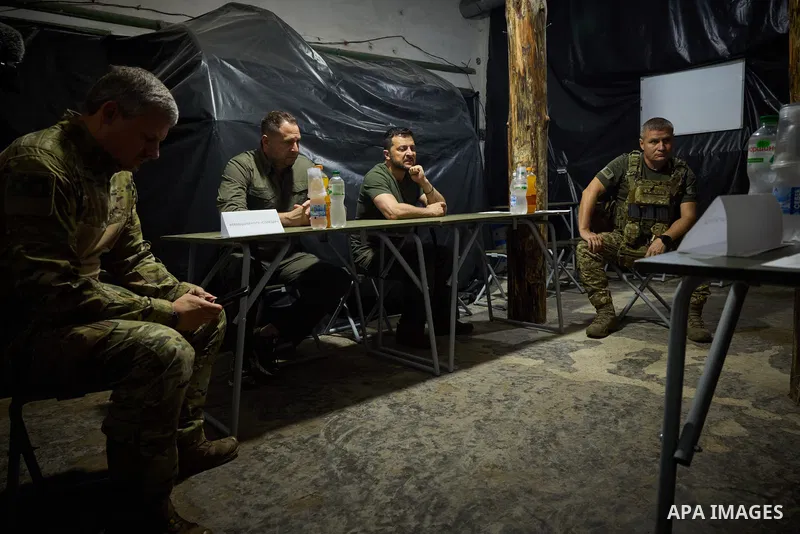 Ukraine's President Volodymyr Zelensky, during the working to Donetsk region on August 14, 2023. Photo by PRESIDENT OF UKRAINE\ apaimages