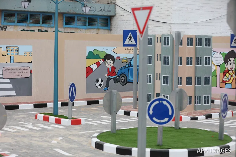 The traffic city project are seen inside the Gaza seaport in Gaza city, on August 14, 2023. Mohammed Sorour, Deputy Director General of the General Department of Roads and Projects at the Ministry of Transport and Commun...