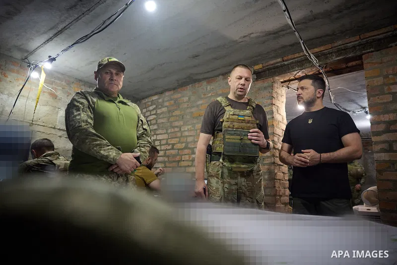 Ukraine's President Volodymyr Zelensky, during the working to to Zaporizhzhia region on August 15, 2023. Photo by PRESIDENT OF UKRAINE\ apaimages