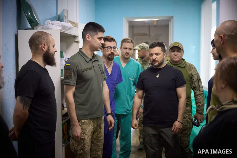 Ukraine's President Volodymyr Zelensky, during the working to to Zaporizhzhia region on August 15, 2023. Photo by PRESIDENT OF UKRAINE\ apaimages