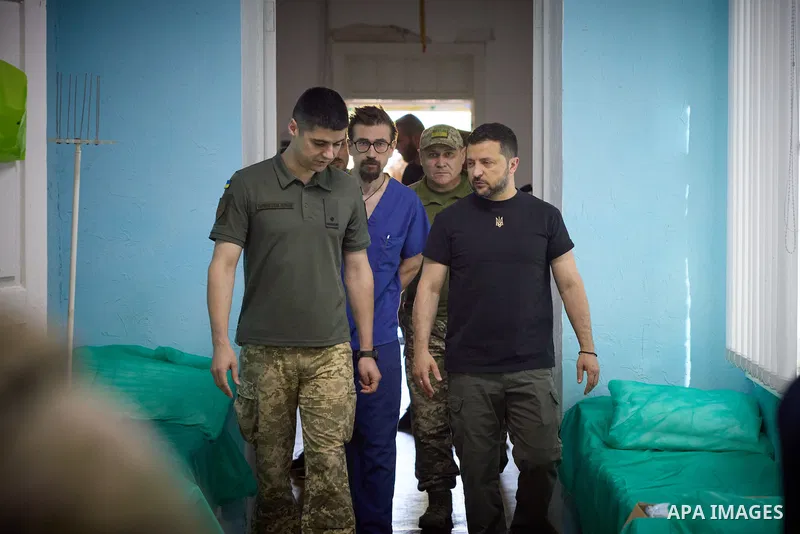 Ukraine's President Volodymyr Zelensky, during the working to to Zaporizhzhia region on August 15, 2023. Photo by PRESIDENT OF UKRAINE\ apaimages