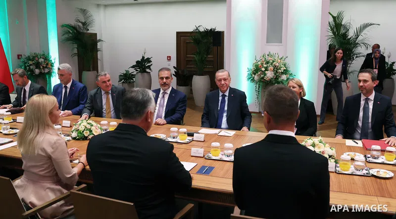 Turkish President Recep Tayyip Erdogan meets with Hungarian President Katalin Novak in Budapest, Hungary on August 20, 2023. Photo by Turkish presidency \ apaimages