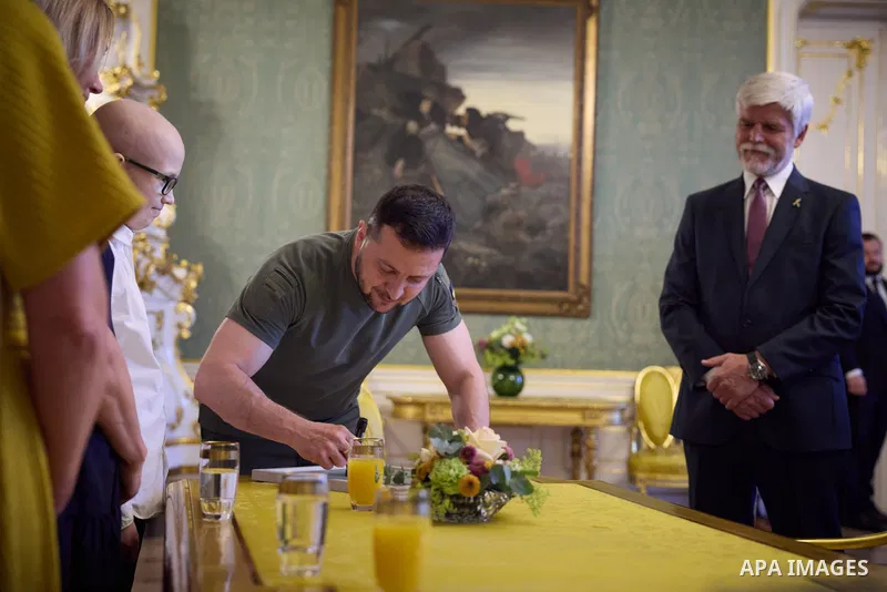 Ukrainian President Volodymyr Zelensky visits the Czech Republic on July 6, 2023. Photo by PRESIDENT OF UKRAINE\ apaimages