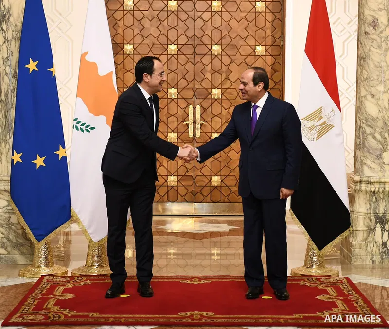 Egyptian President Abdel Fattah El-Sisi meets with President of the Republic of Cyprus, Nicos Christodoulides, in Cairo on April 5, 2023. Photo by Egyptian President Office