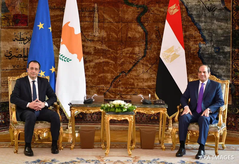 Egyptian President Abdel Fattah El-Sisi meets with President of the Republic of Cyprus, Nicos Christodoulides, in Cairo on April 5, 2023. Photo by Egyptian President Office