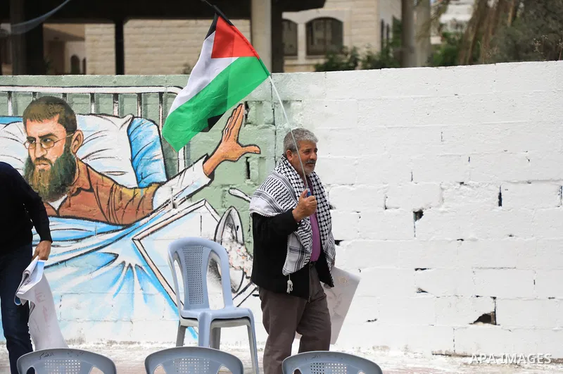 Palestinians participate in the press conference to launch the activities of the Palestinian Prisoner's Day in front of Red cross office in Gaza City, on April 9, 2023. The Palestinian Prisoner Club (PPS) said today that...