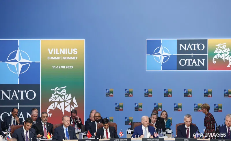Turkish President Recep Tayyip Erdogan participates in the meeting of NATO leaders in the Lithuanian capital, Vilnius on July 11, 2023. Photo by Turkish presidency \ apaimages