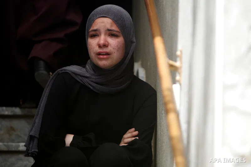 Palestinian mourners attend the funeral of Ayed Slim in his village of Azzun in the West Bank, on April 9, 2023. Israeli soldiers shot dead a Palestinian man in the north of the West Bank on April 8, the Palestinian heal...