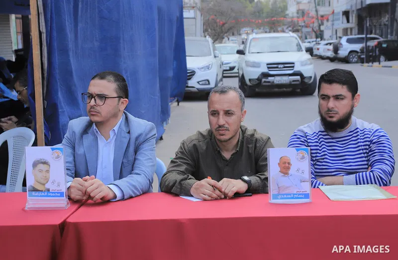 Palestinians take part take part in a protest to solidarity with prisoners held in Israeli jails, in front of Red cross office in Gaza city on April 10, 2023. More than 4,780 prisoners are currently incarcerated in Israe...