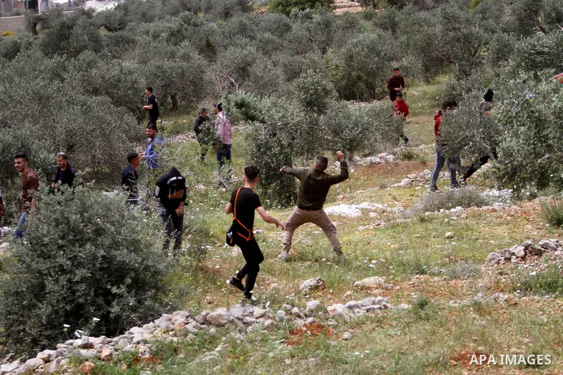 Clashes between Palestinian protesters and Israeli soldiers during a protest in the village of Beita, south of Nablus in the occupied West Bank, on April 10, 2023, against a march by settlers to the nearby Israeli outpos...