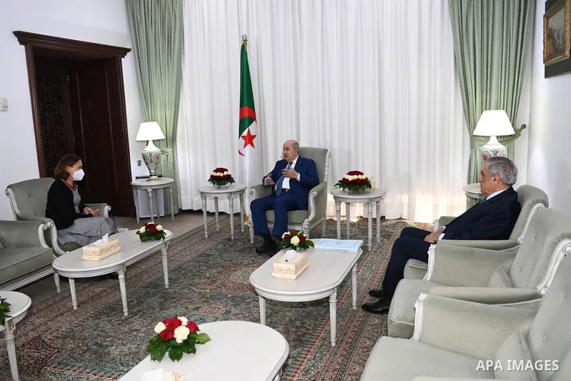 Algerian President Abdelmadjid Tebboune receives the Ambassador of the Czech Republic Lenka Pokorna, on April 10, 2023. Photo by Algerian Presidency Office