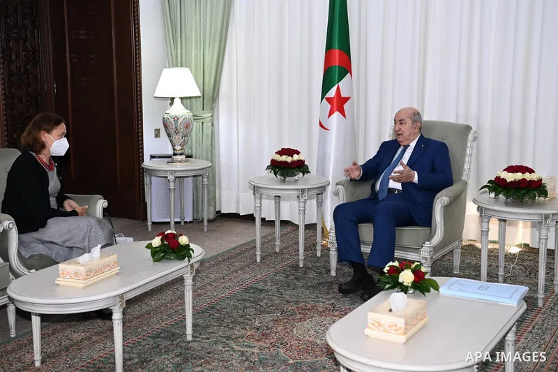 Algerian President Abdelmadjid Tebboune receives the Ambassador of the Czech Republic Lenka Pokorna, on April 10, 2023. Photo by Algerian Presidency Office